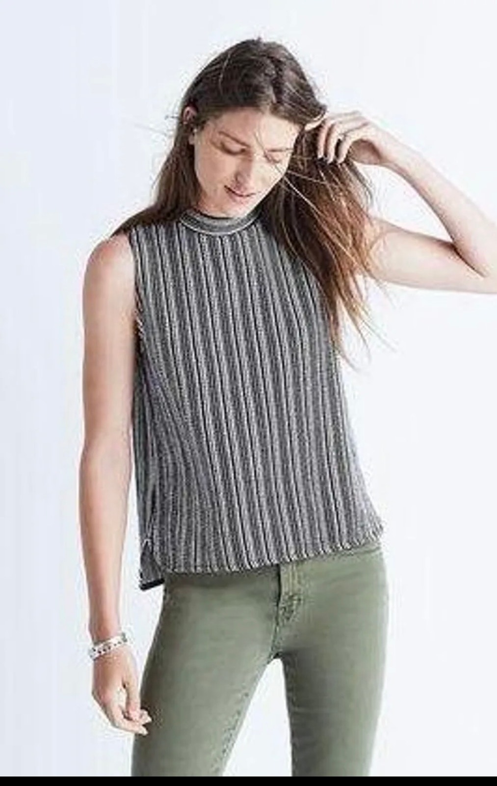 Madewell Navy/White Stripe Hi-Low Tank. Mockneck, 100% Cotton Sm